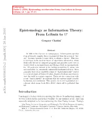 Epistemology As Information Theory