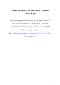 History and Idealism: the Theory of R. G. Collingwood