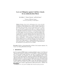 Low-Cost Mitigation Against Cold Boot Attacks for an Authentication Token