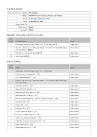 Contact Details Number of Breeds Within FCI Groups List of Breeds