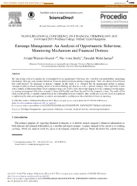 Earnings Management: an Analysis of Opportunistic Behaviour, Monitoring Mechanism and Financial Distress