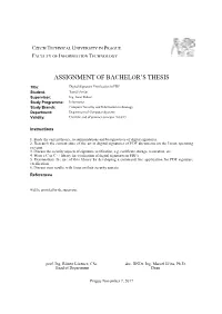 Digital Signature Verification in PDF Student: Tomáš Stefan Supervisor: Ing