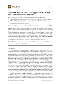 Ultracapacitors for Port Crane Applications: Sizing and Techno-Economic Analysis