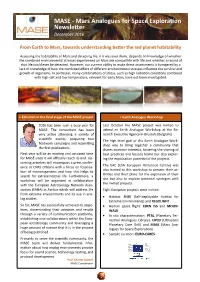 Mars Analogues for Space Exploration Newsletter December 2016