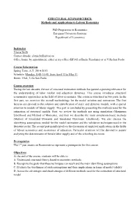 Methods and Applications to Labour Economics Phd Programme In