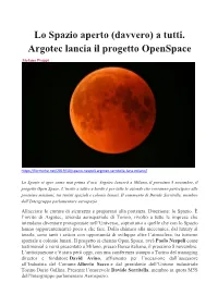 A Tutti. Argotec Lancia Il Progetto Openspace