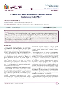Calculation of the Hardness of a Multi-Element Equiatomic Metal Alloy
