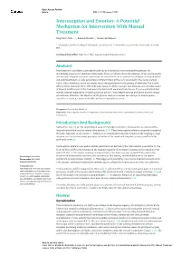 Interoception and Emotion: a Potential Mechanism for Intervention with Manual Treatment