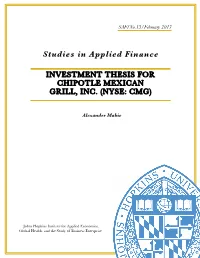 Investment Thesis for Chipotle Mexican Grill, Inc