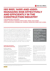 Iso 9001, 14001 and 45001: Managing Risk Effectively And