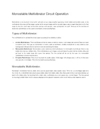 Monostable Multivibrator Circuit Operation