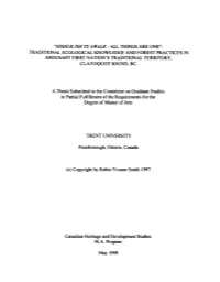 Traditional Ecological Knowledge and Forest Practices in Ahousaht First Nation's Traditional Territory, Clayoquot Sound, Bc