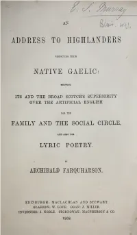 An Address to Highlanders Respecting Their Native Gaelic