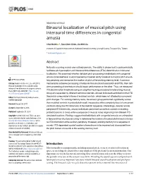 Binaural Localization of Musical Pitch Using Interaural Time Differences in Congenital Amusia