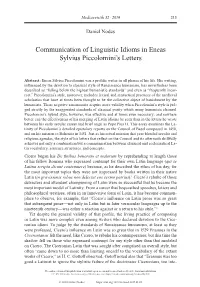 Communication of Linguistic Idioms in Eneas Sylvius Piccolomini's Letters