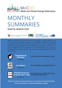 Monthly Summaries Issue 20, August 2018