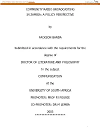 The Case for Community Radio Broadcasting in Zambia