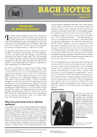 BACH NOTES the Journal of the London Bach Society Spring 2013