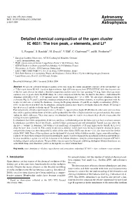 Detailed Chemical Composition of the Open Cluster IC 4651: the Iron Peak, Α Elements, and Li