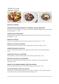 Dinner a La Carte (SAMPLE MENU)