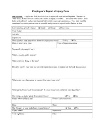 Employee's Report of Injury Form