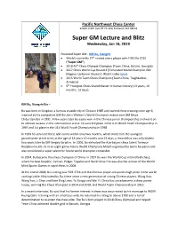 Super GM Lecture and Blitz Wednesday, Jan 16, 2019