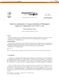 Carnegie Institution of Washington Support for Mathematics from 1902 to 1921