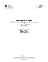 Compliance Coding Manual for International Institutional Commitments by Global Governance Program at Trinity College University of Toronto