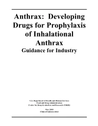 Developing Drugs for Prophylaxis of Inhalational Anthrax Guidance for Industry