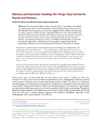 Memory and Narrative: Reading the Things They Carried for Psyche and Persona Frank Hassebrock and Brenda Boyle, Denison University