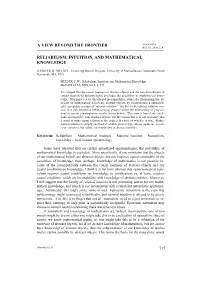 Reliabilism, Intuition, and Mathematical Knowledge a View Beyond the Frontier