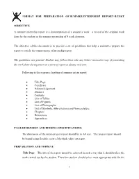 1 FORMAT for PREPARATION of SUMMER INTERNSHIP REPORT-RGUKT OBJECTIVE a Summer Internship Report Is a Documentation of A