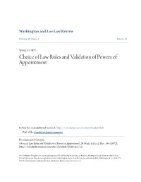 Choice of Law Rules and Validation of Powers of Appointment