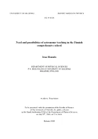 Need and Possibilities of Astronomy Teaching in the Finnish Comprehensive School