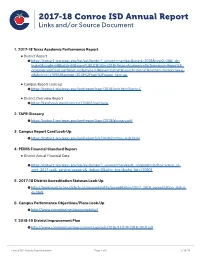 2017-18 Conroe ISD Annual Report Links And/Or Source Document
