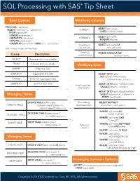 SQL Processing with SAS® Tip Sheet