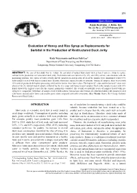 Evaluation of Honey and Rice Syrup As Replacements for Sorbitol in the Production of Restructured Duck Jerky
