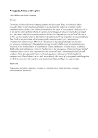 For Many Scholars the Issues of Propaganda and Deception Have Been Largely Taboo Subjects