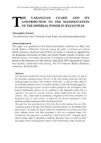 He Varangian Guard and Its Contribution to the Manifestation Of