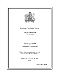 Legislative Assembly of Alberta the 29Th Legislature First Session