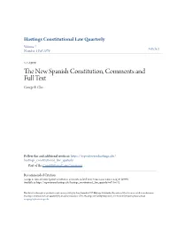 The New Spanish Constitution, Comments and Full Text, 7 Hastings Const