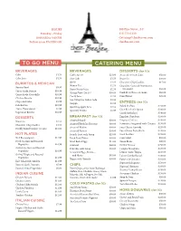 Catering Menu to Go Menu