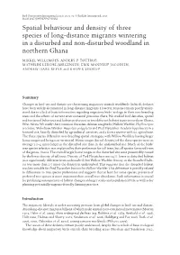 Spatial Behaviour and Density of Three Species of Long-Distance Migrants Wintering in a Disturbed and Non-Disturbed Woodland in Northern Ghana