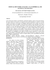 Critical Discourse Analysis: As an Empirical and Rational Foundation