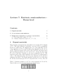 Lecture 7: Extrinsic Semiconductors - Fermi Level