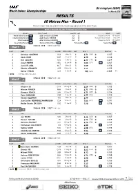 RESULTS 60 Metres Men - Round 1 First 3 in Each Heat (Q) and the Next 3 Fastest (Q) Advance to the Semi-Finals WORLD INDOOR RECORD PENDING RATIFICATION