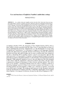 Uses and Functions of English in Namibia's Multiethnic Settings