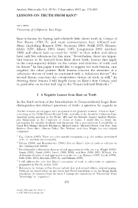 Lessons on Truth from Kant*