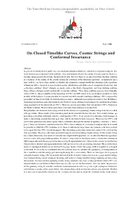 On Closed Timelike Curves, Cosmic Strings and Conformal Invariance Tuesday, 8 October 2019 12:00 (20 Minutes)