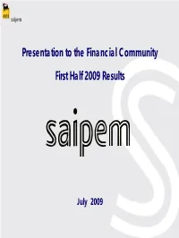 Presentation to the Financial Community First Half 2009 Results